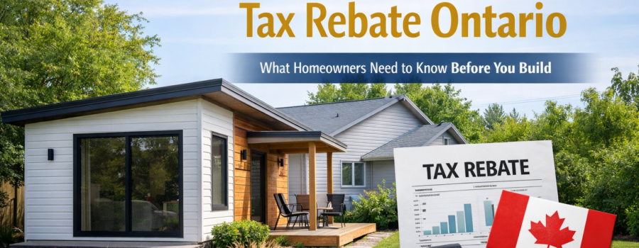 Modern accessory dwelling unit in Ontario backyard illustrating ADU tax rebate eligibility and new housing incentives